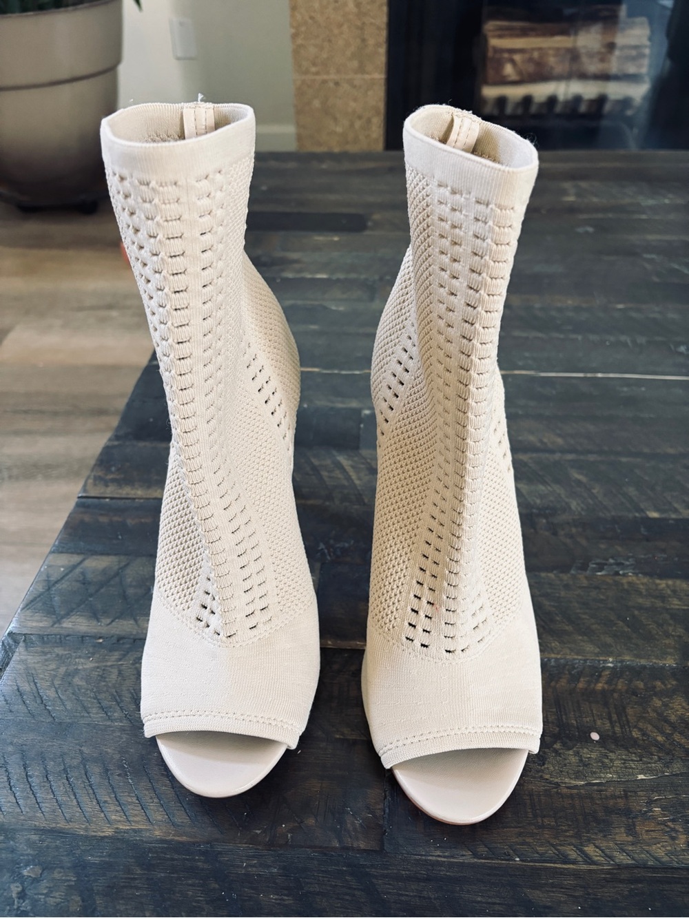 Women's Knit Peep-Toe Booties - Beige Steven madden